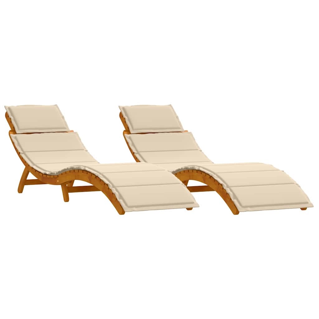 Tumbona con cojín 2 pcs Beige Madera de Acacia Sólida