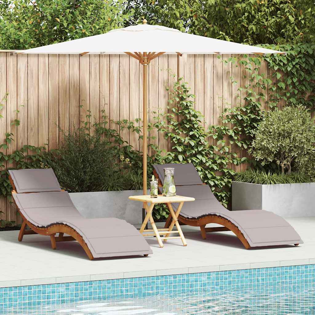 Tumbona con cojín 2 pcs Beige Madera de Acacia Sólida
