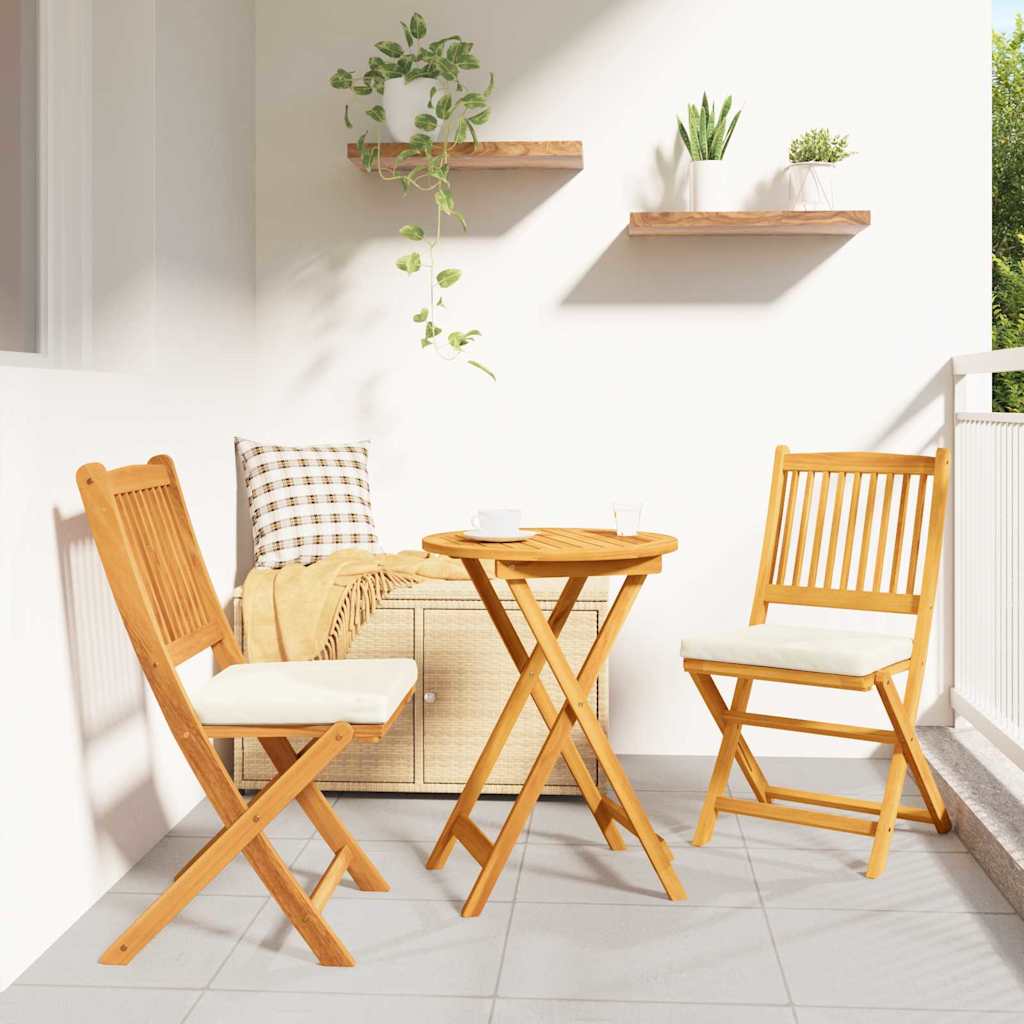 Silla Plegable con cojín 2 pcs Marrón Madera maciza de Acacia