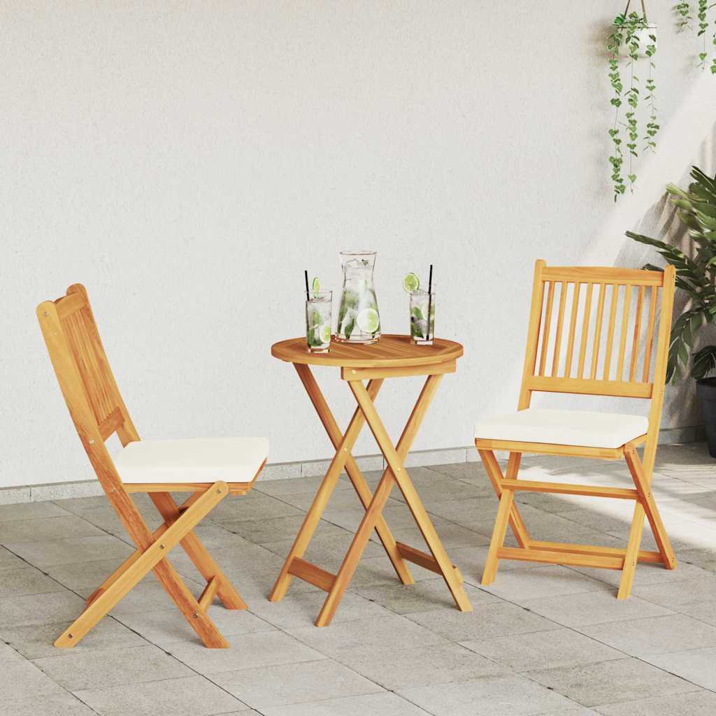 Silla Plegable con cojín 2 pcs Marrón Madera maciza de Acacia