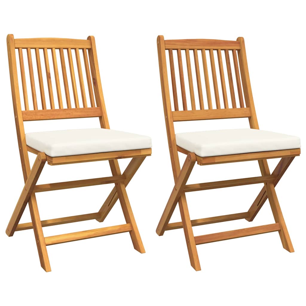 Silla Plegable con cojín 2 pcs Marrón Madera maciza de Acacia