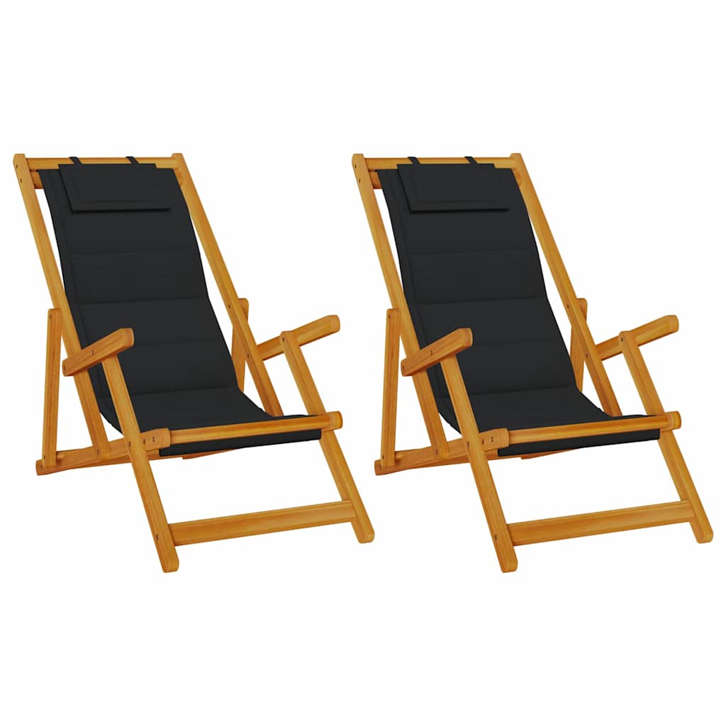 Silla de playa con cojín 2 pcs Marrón Madera de Acacia Sólida