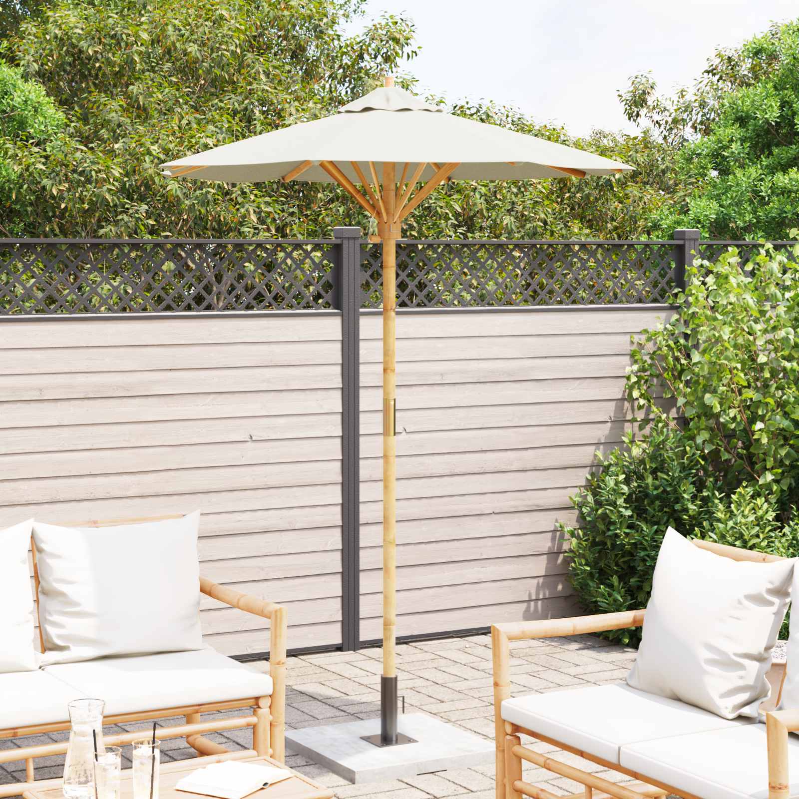 Sombrilla de jardín Crema Ø 150 x 210 cm Bambú