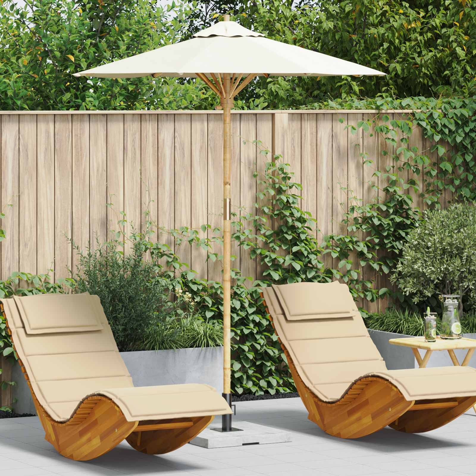 Garden parasol Cream Ø 150 x 210 cm Bamboo