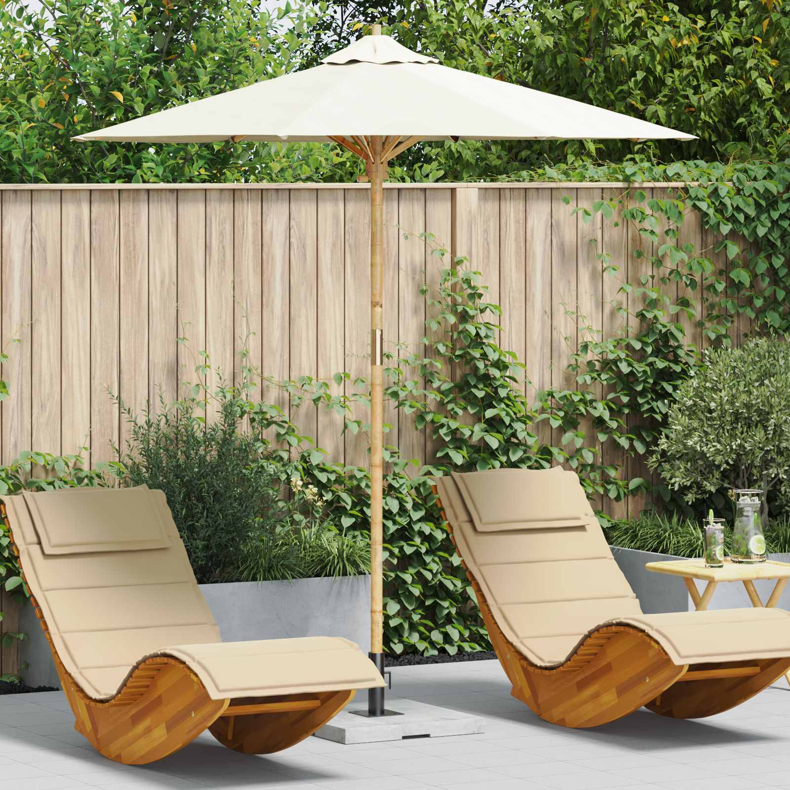 Garden parasol Cream Ø 150 x 210 cm Bamboo