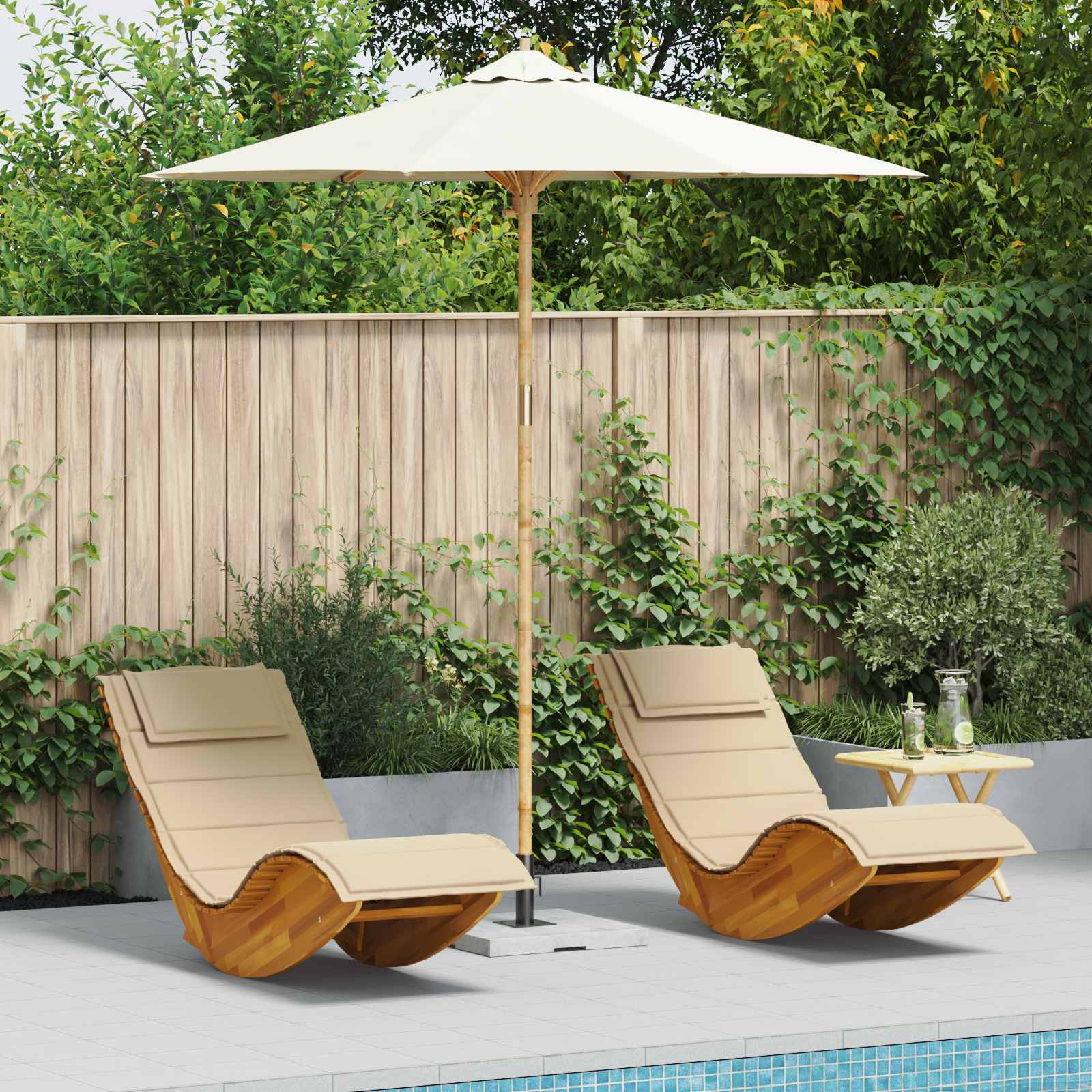 Garden parasol Cream Ø 150 x 210 cm Bamboo