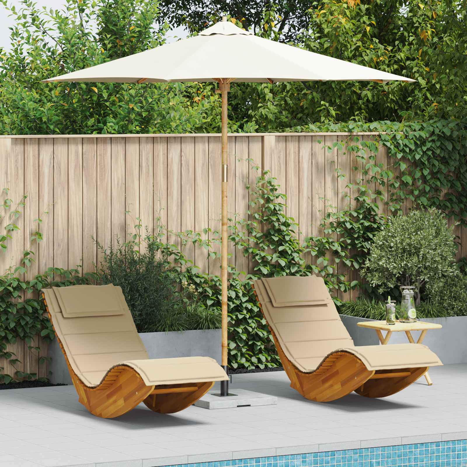 Garden parasol Cream Ø 150 x 210 cm Bamboo