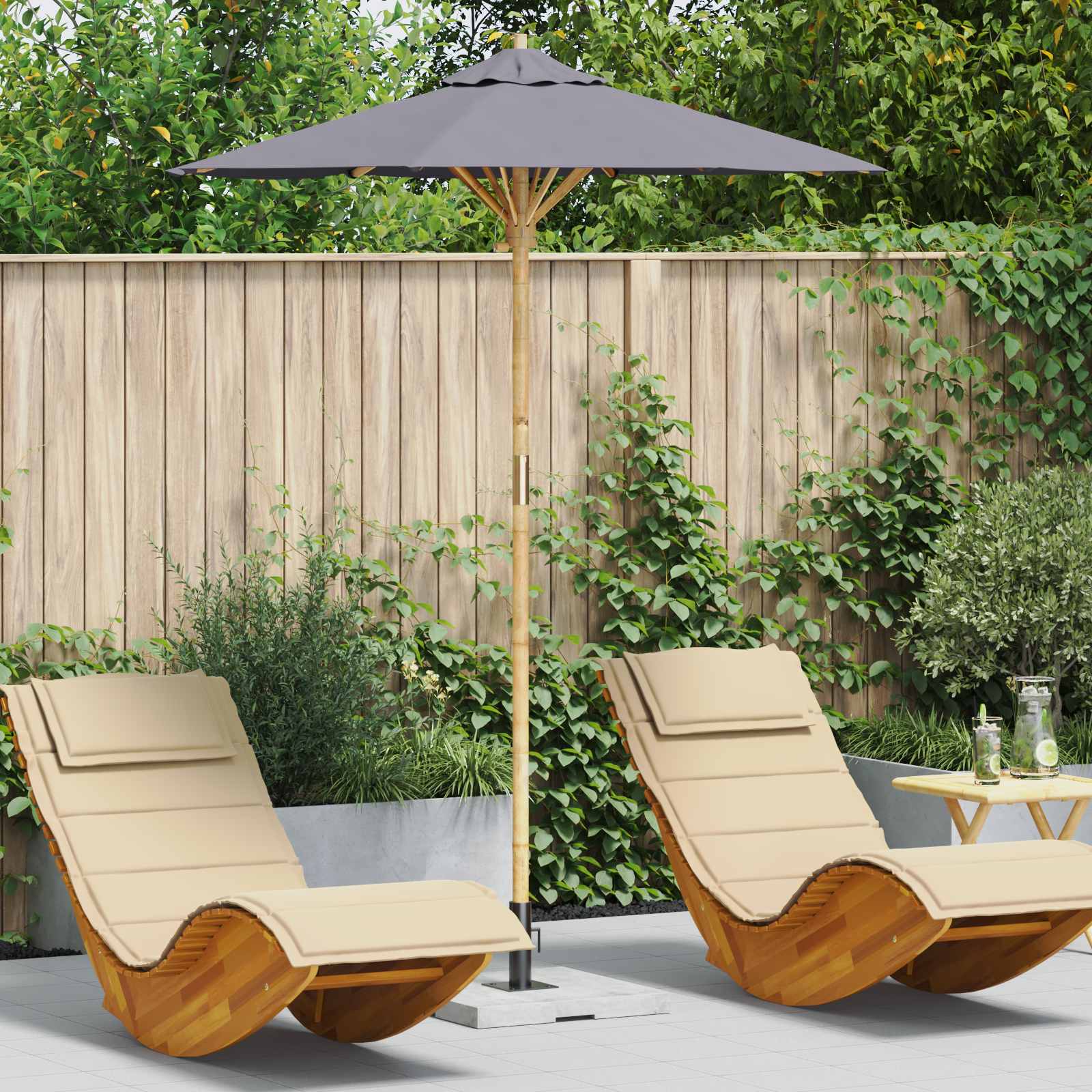 Garden parasol Cream Ø 150 x 210 cm Bamboo