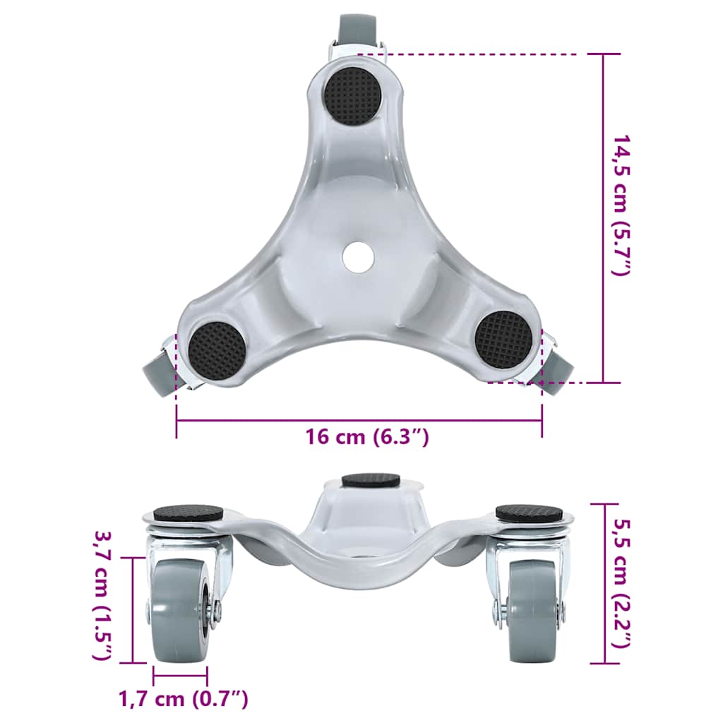 Ruedas para muebles (4 unidades, 16 x 14,5 x 5,5 cm, acero, 180 kg)