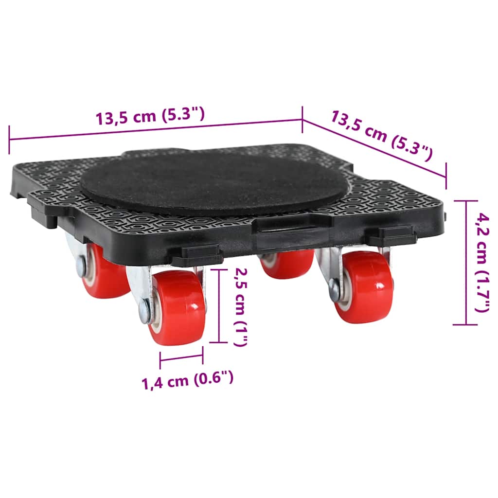 Ruedas para muebles (4 unidades, con elevador), color negro, 13,5 x 13,5 x 4,2 cm, 300 kg