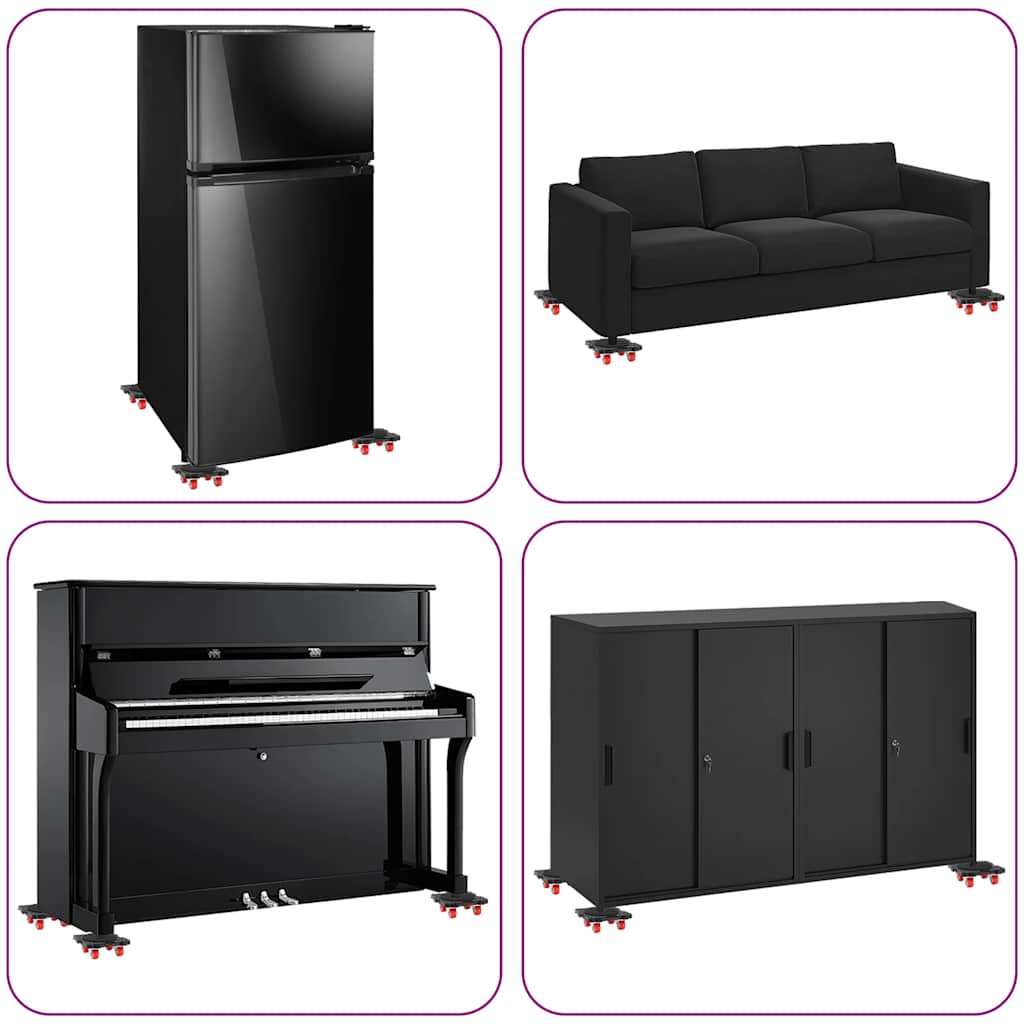 Ruedas para muebles (4 unidades, con elevador), color negro, 13,5 x 13,5 x 4,2 cm, 300 kg