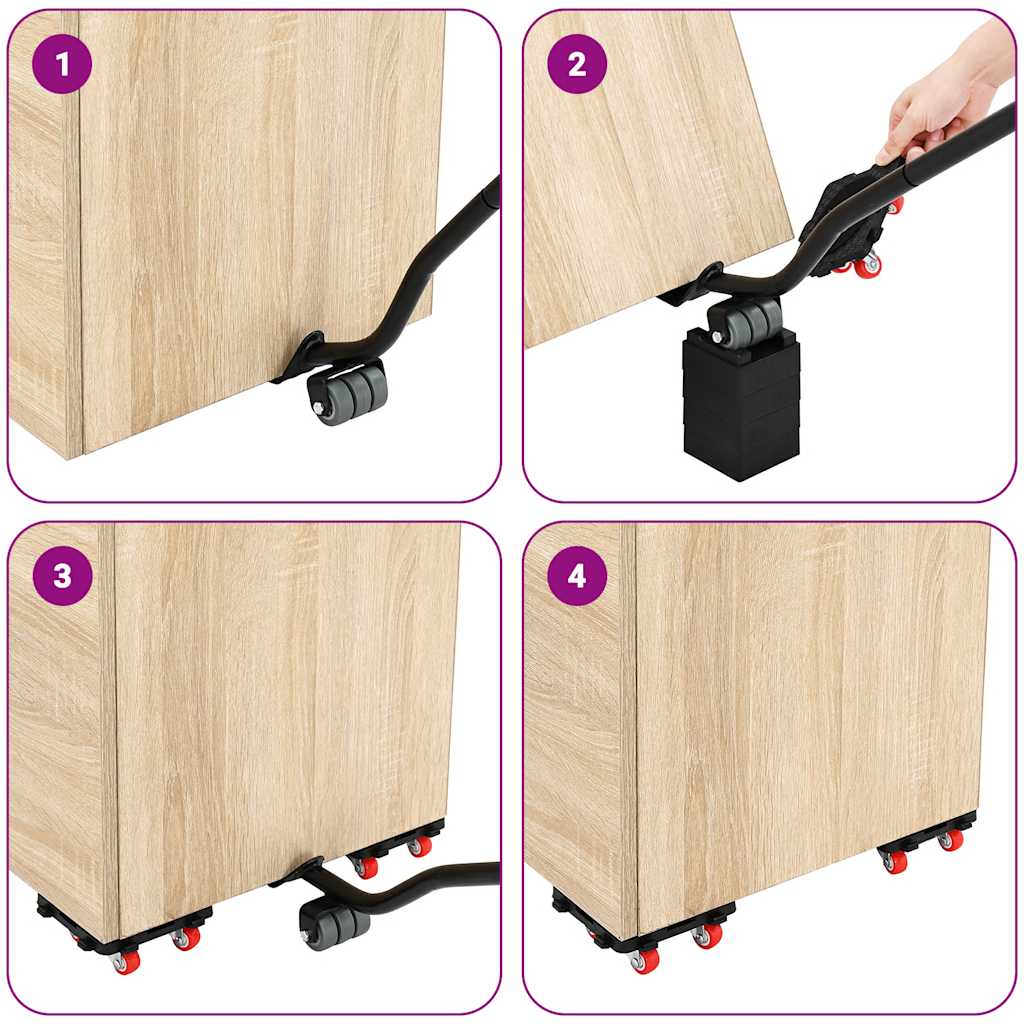 Ruedas para muebles (4 unidades, con elevador), color negro, 13,5 x 13,5 x 4,2 cm, 300 kg