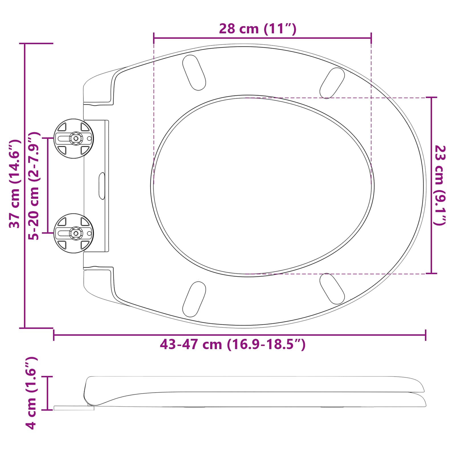 Asiento de WC Antracita 47 x 37 x 4 cm Duroplast