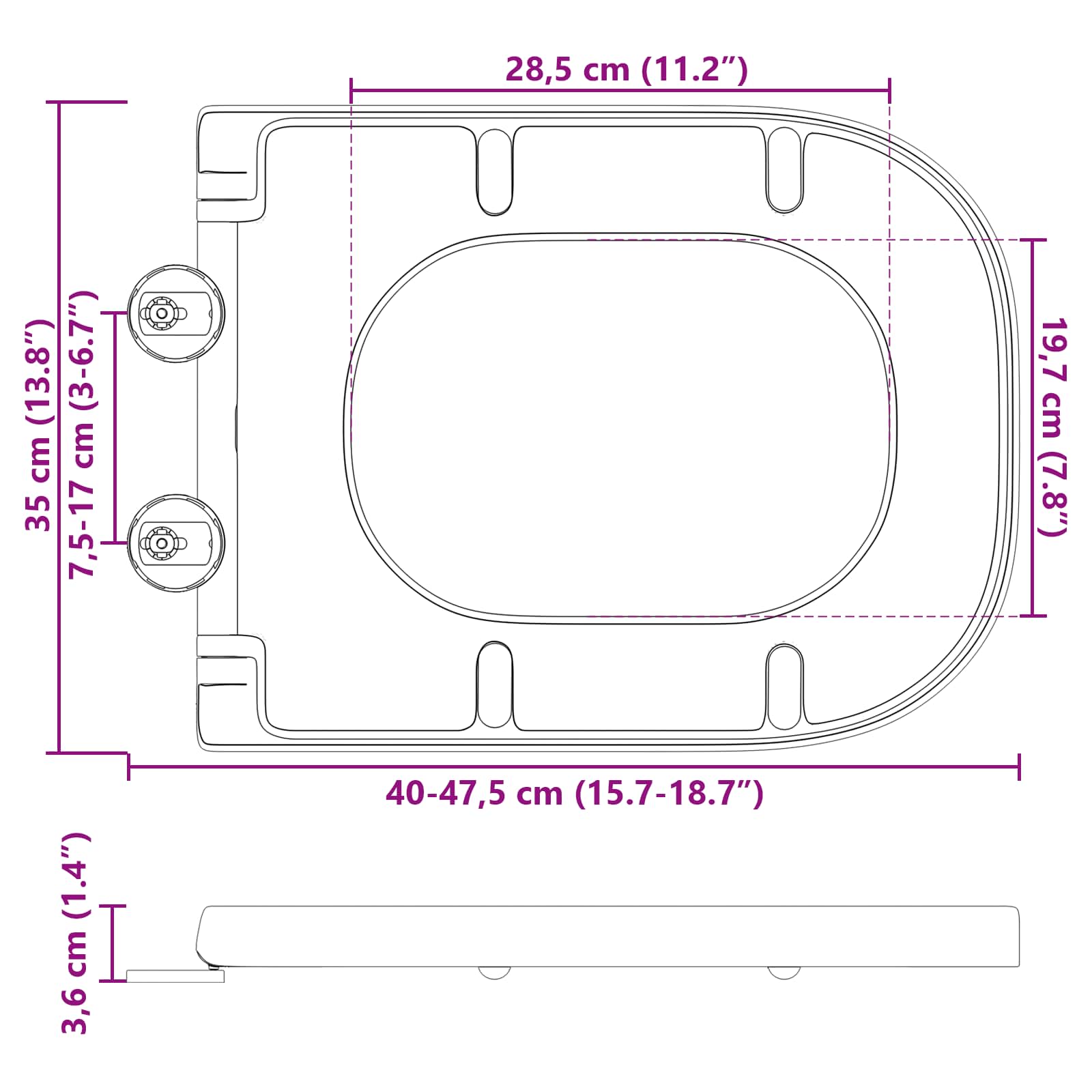 Asiento de WC 47,5 x 35 x 3,6 cm Duroplast