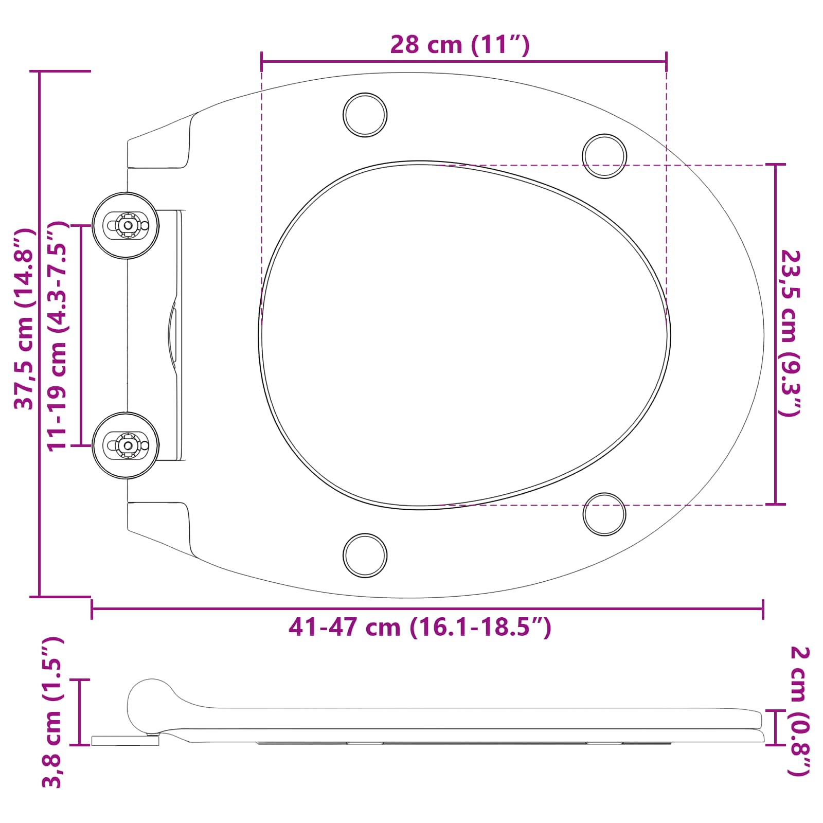 Asiento de WC 47 x 37,5 x 3,8 cm Duroplast