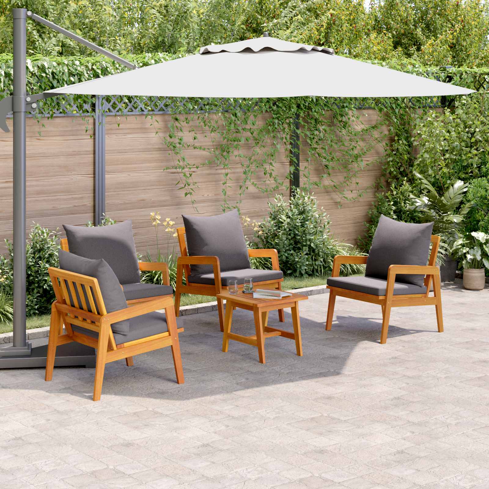 Conjunto bistro con cojín 3 pcs Marrón Madera de Acacia Sólida