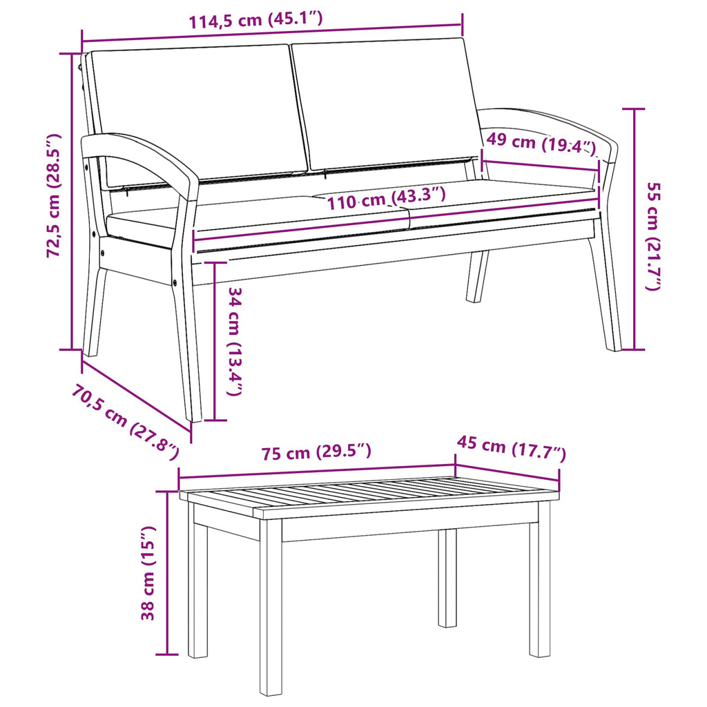 Conjunto bistro con cojín 3 pcs Marrón Poliéster
