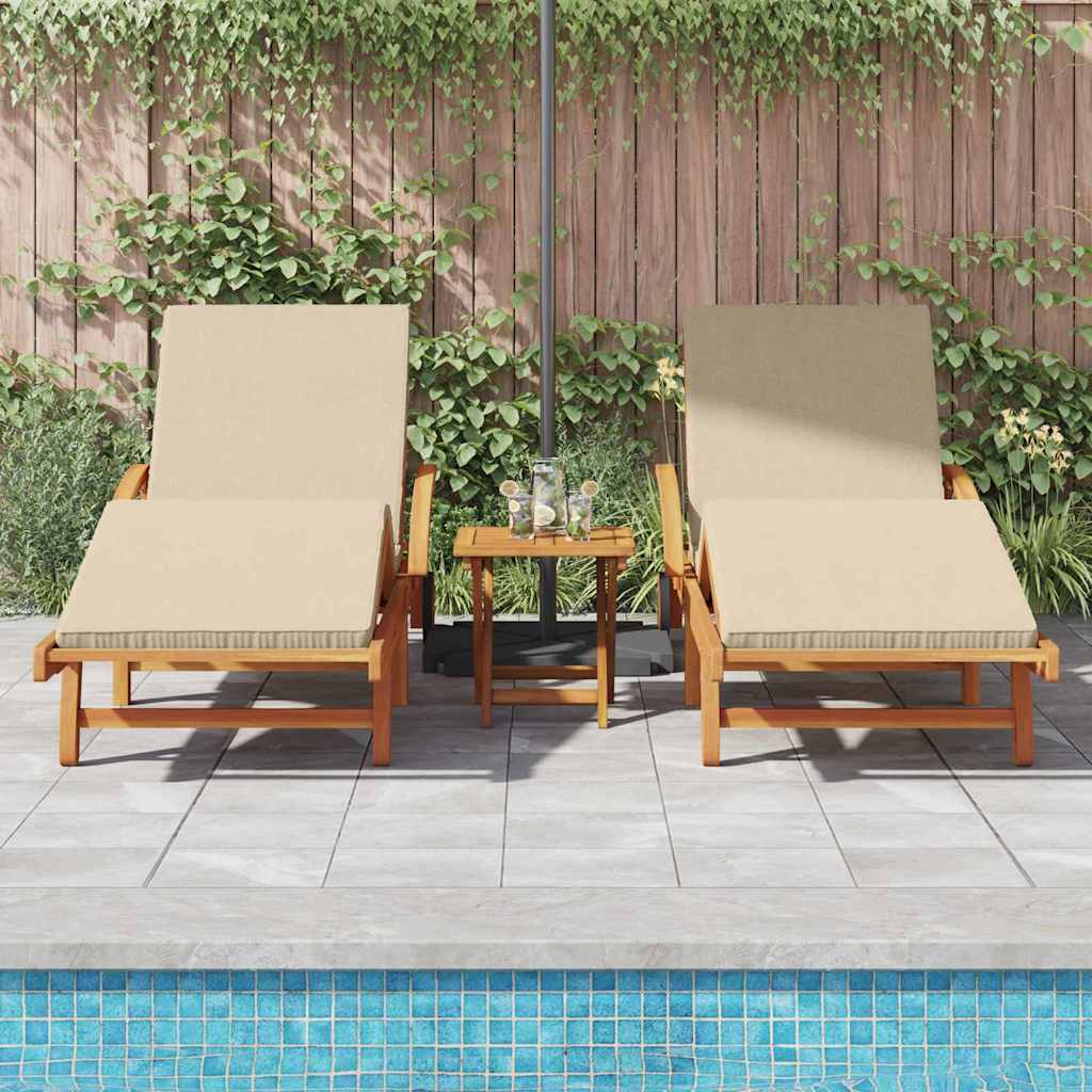 Tumbona 2 pcs Beige 200 x 67 x 84 cm Madera de Acacia Sólida