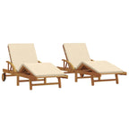 Tumbona 2 pcs Beige 200 x 67 x 84 cm Madera de Acacia Sólida