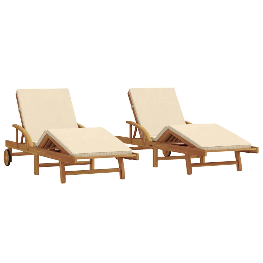 Tumbona 2 pcs Beige 200 x 67 x 84 cm Madera de Acacia Sólida
