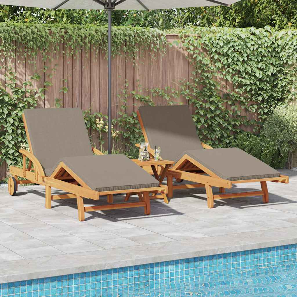 Tumbona 2 pcs Beige 200 x 67 x 84 cm Madera de Acacia Sólida