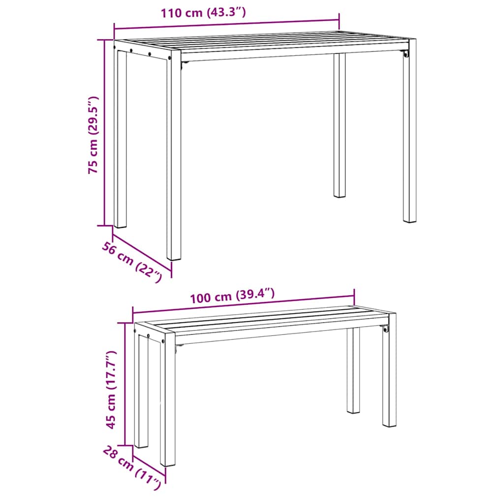 Conjunto de Comedor de Jardín 3 pcs Antracita Acero