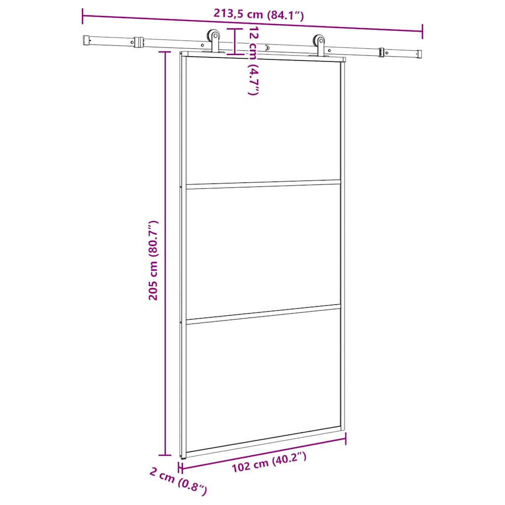 Puerta corredera con herrajes 102x205 cm ESG vidrio y aluminio