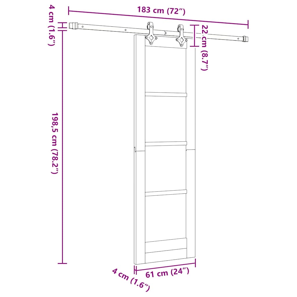 Puerta Corredera 61 x 198,5 cm Madera de pino maciza y vidrio