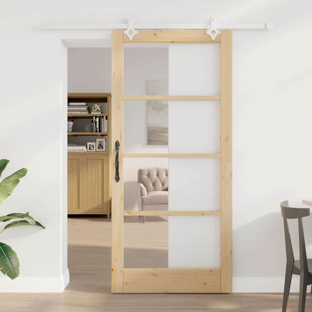 Sliding Door 61 x 198.5 cm Solid Pine Wood and Glass