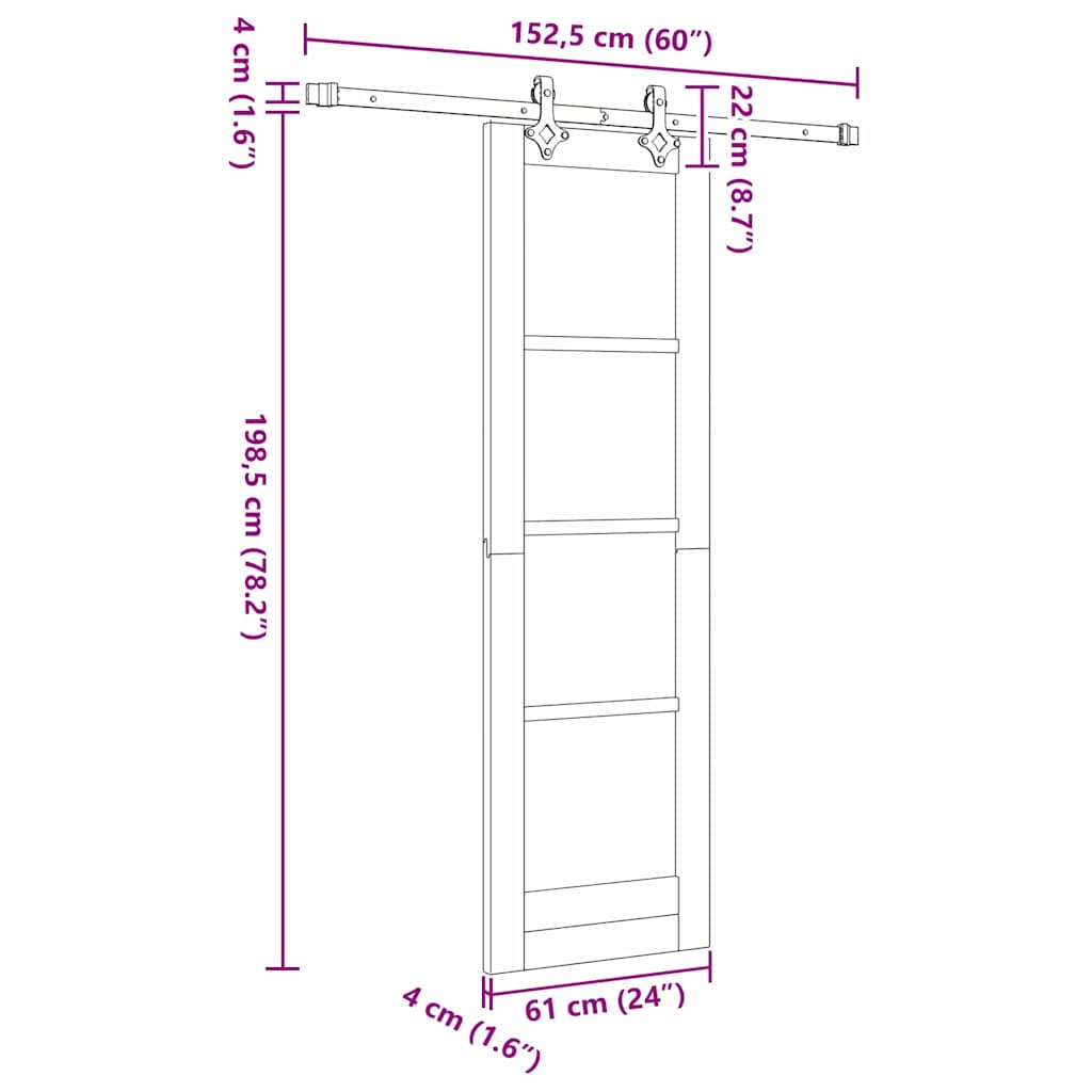Puerta Corredera 61 x 198,5 cm Madera de pino maciza y vidrio