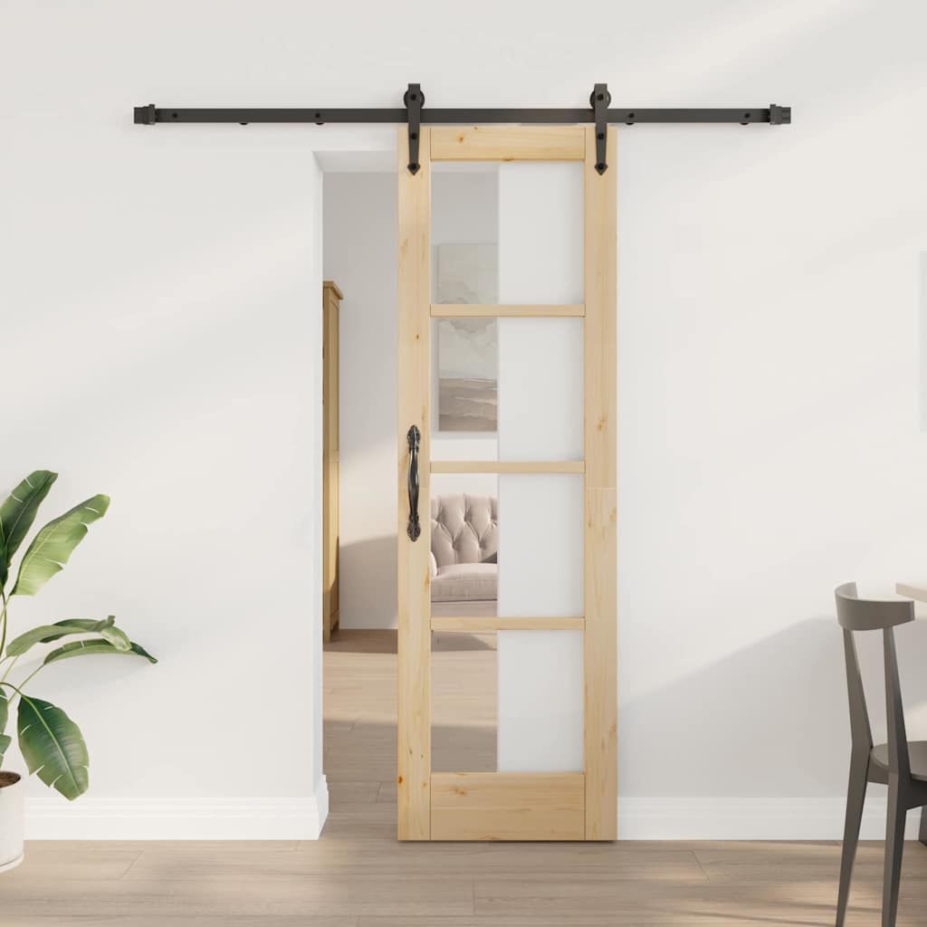 Sliding Door 61 x 198.5 cm Solid Pine Wood and Glass