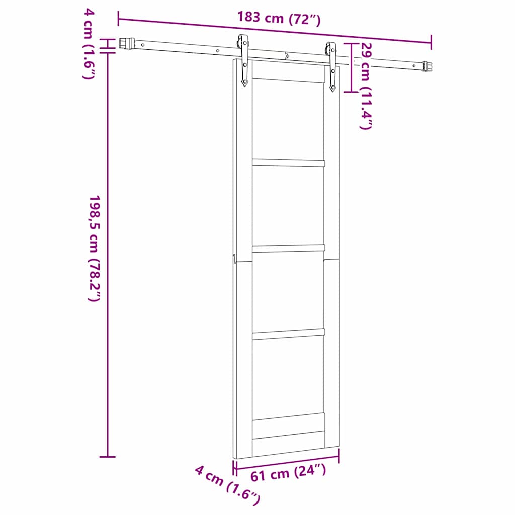 Puerta Corredera 61 x 198,5 cm Madera de pino maciza y vidrio