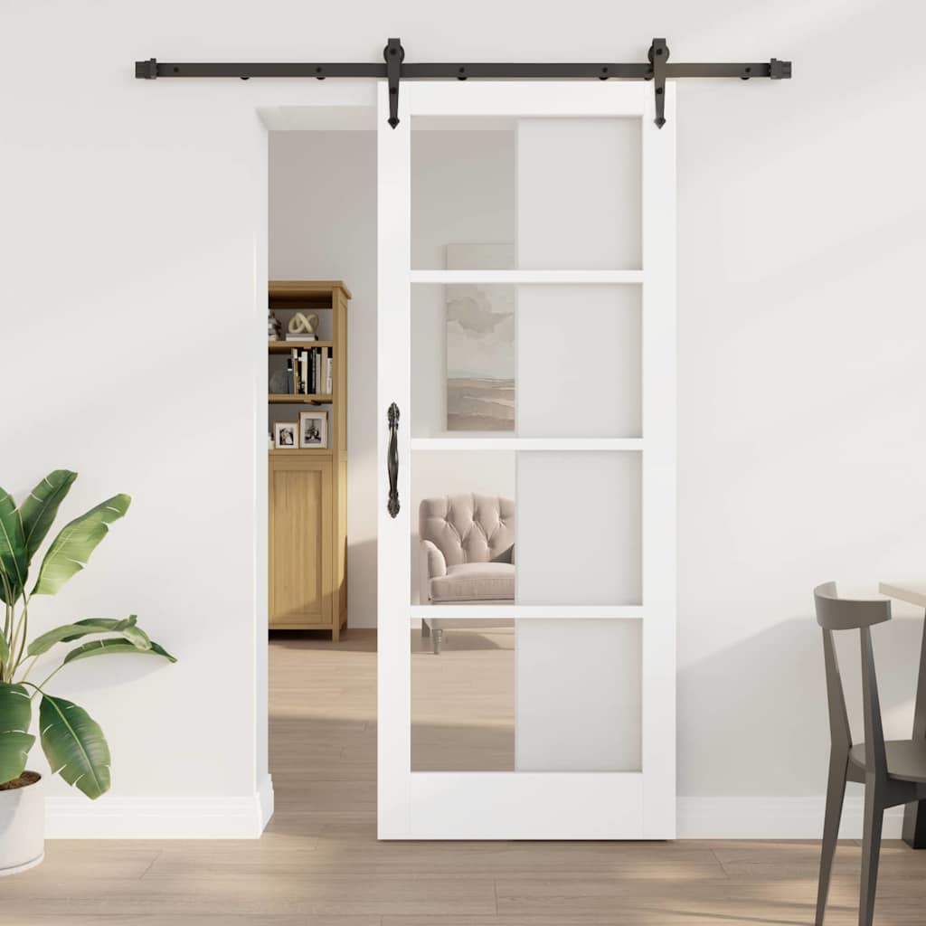 Sliding Door 61 x 198.5 cm Solid Pine Wood and Glass