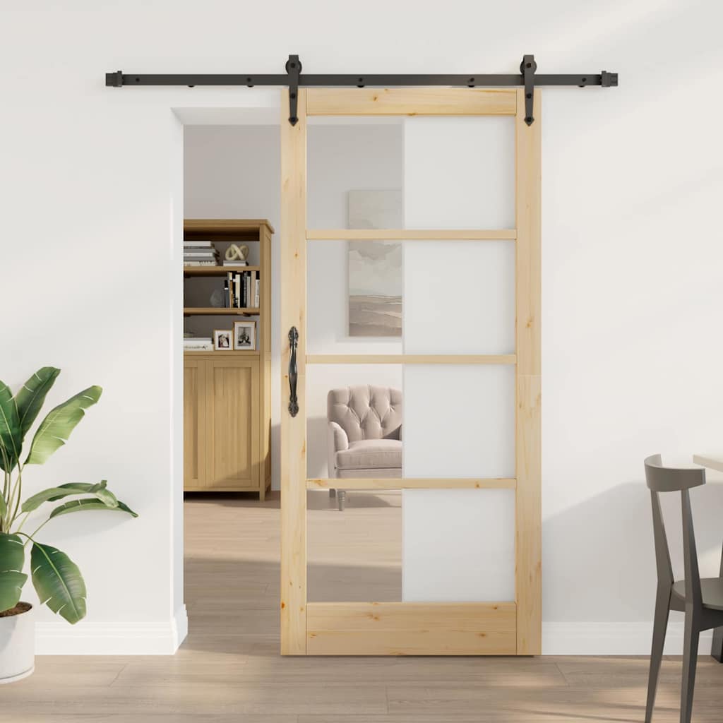 Sliding Door 61 x 198.5 cm Solid Pine Wood and Glass