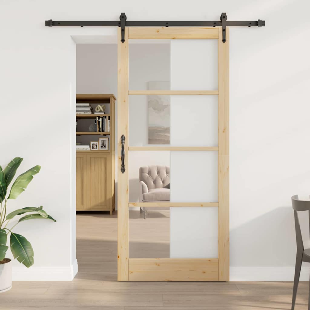 Sliding Door 61 x 198.5 cm Solid Pine Wood and Glass