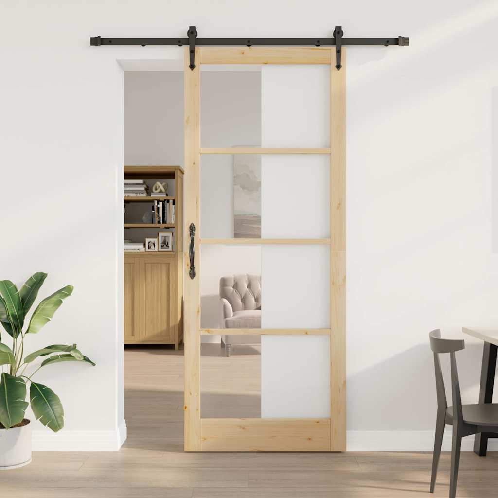 Sliding Door 61 x 198.5 cm Solid Pine Wood and Glass