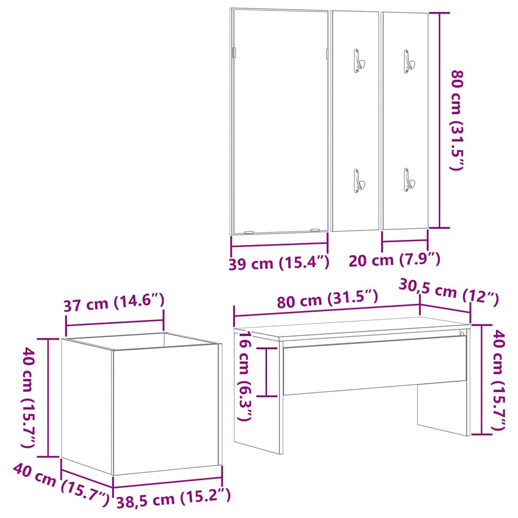 Conjunto de muebles de recibidor 5 pcs Madera de ingeniería