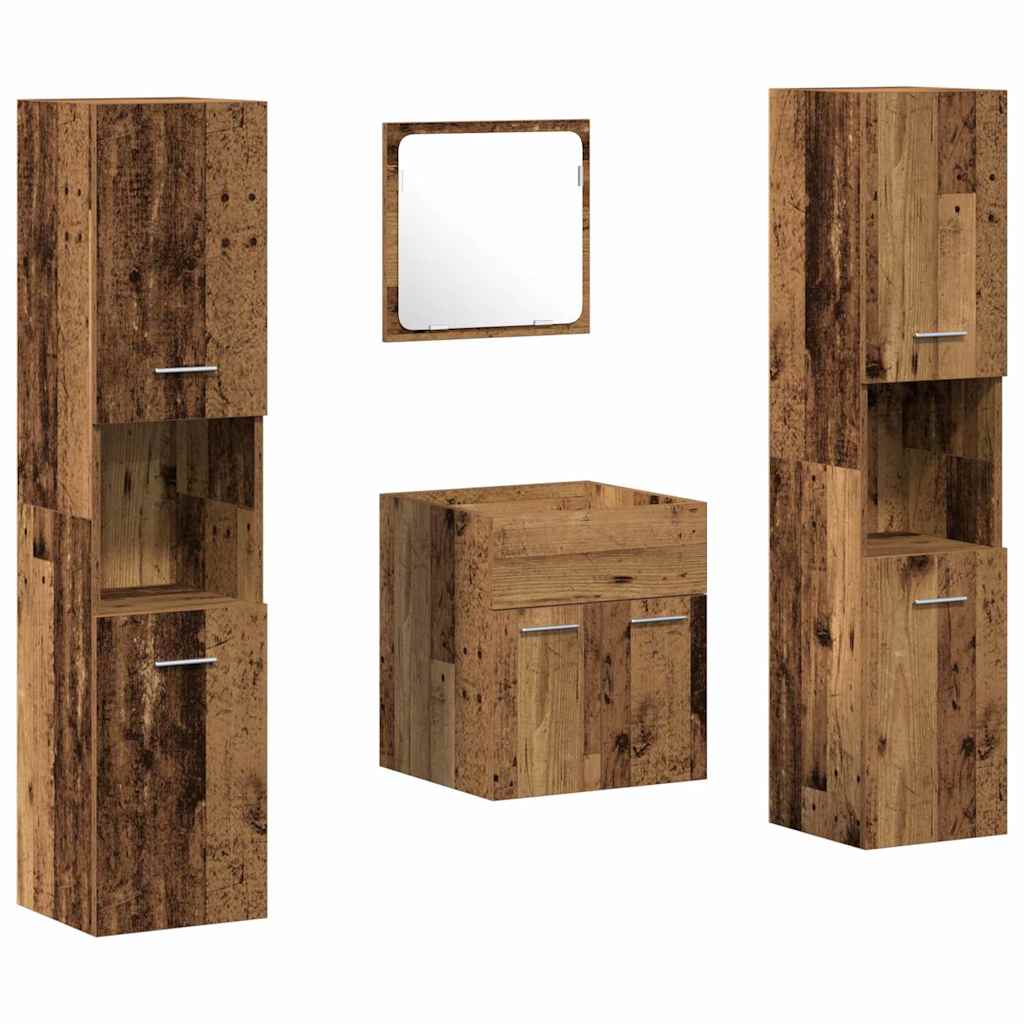 Juego de muebles de baño con puerta 4 pcs Madera envejecida