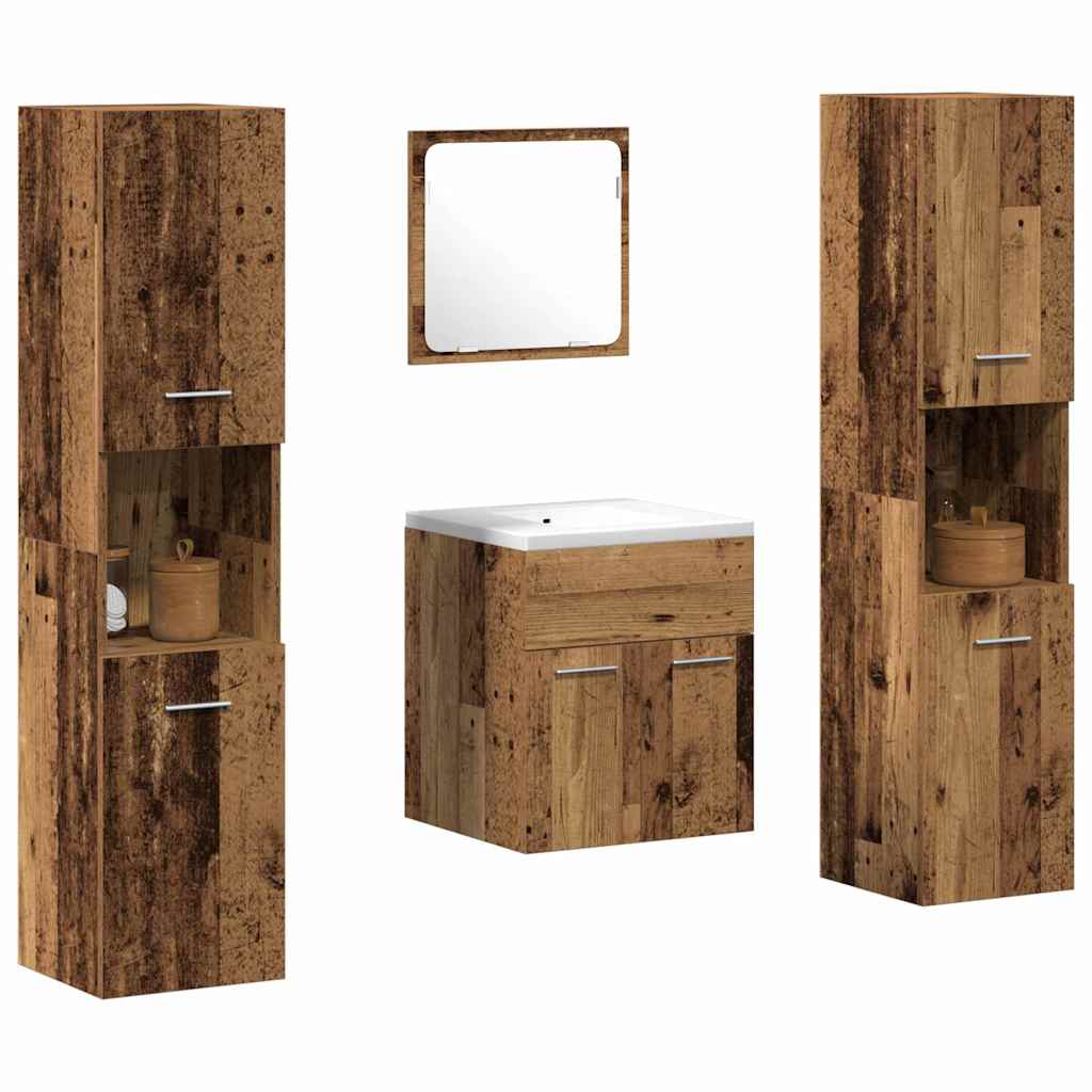 Juego de muebles de baño con puerta 4 pcs Madera envejecida