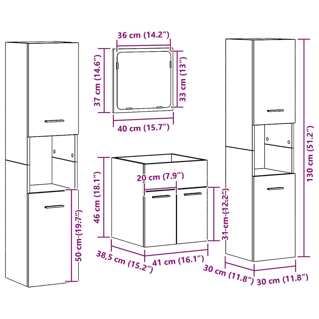 Juego de muebles de baño con puerta 4 pcs Madera envejecida