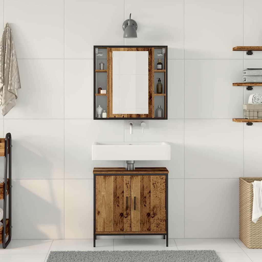 Juego de muebles de baño 2 pcs Marrón Madera contrachapada