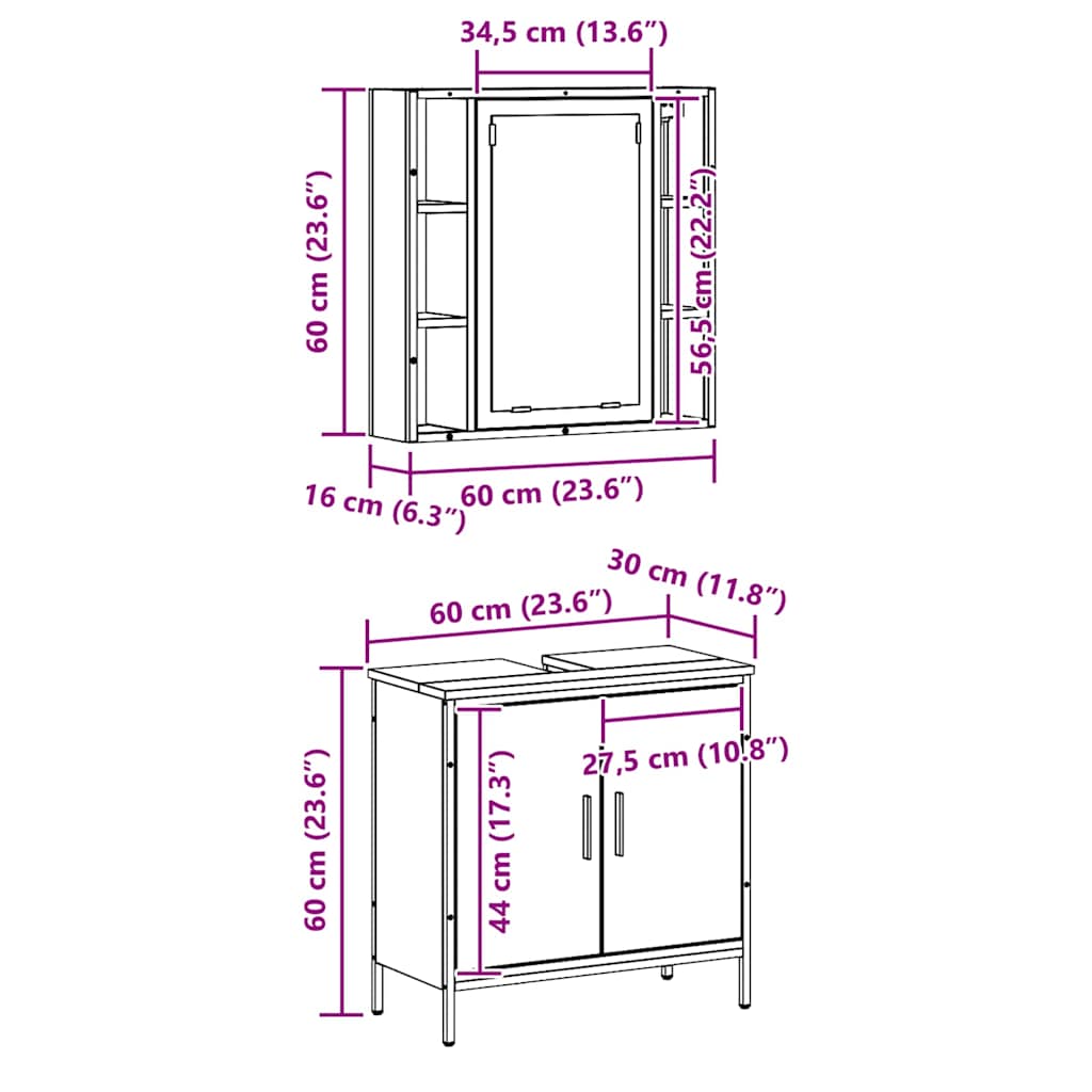 Juego de muebles de baño 2 pcs Marrón Madera contrachapada