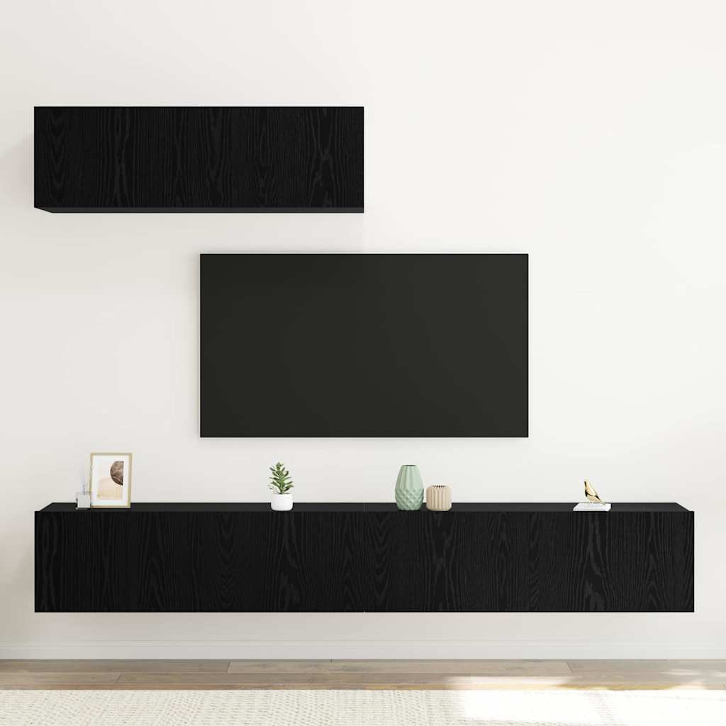 Conjunto de mueble de TV 3 pcs Roble Negro Madera de ingeniería