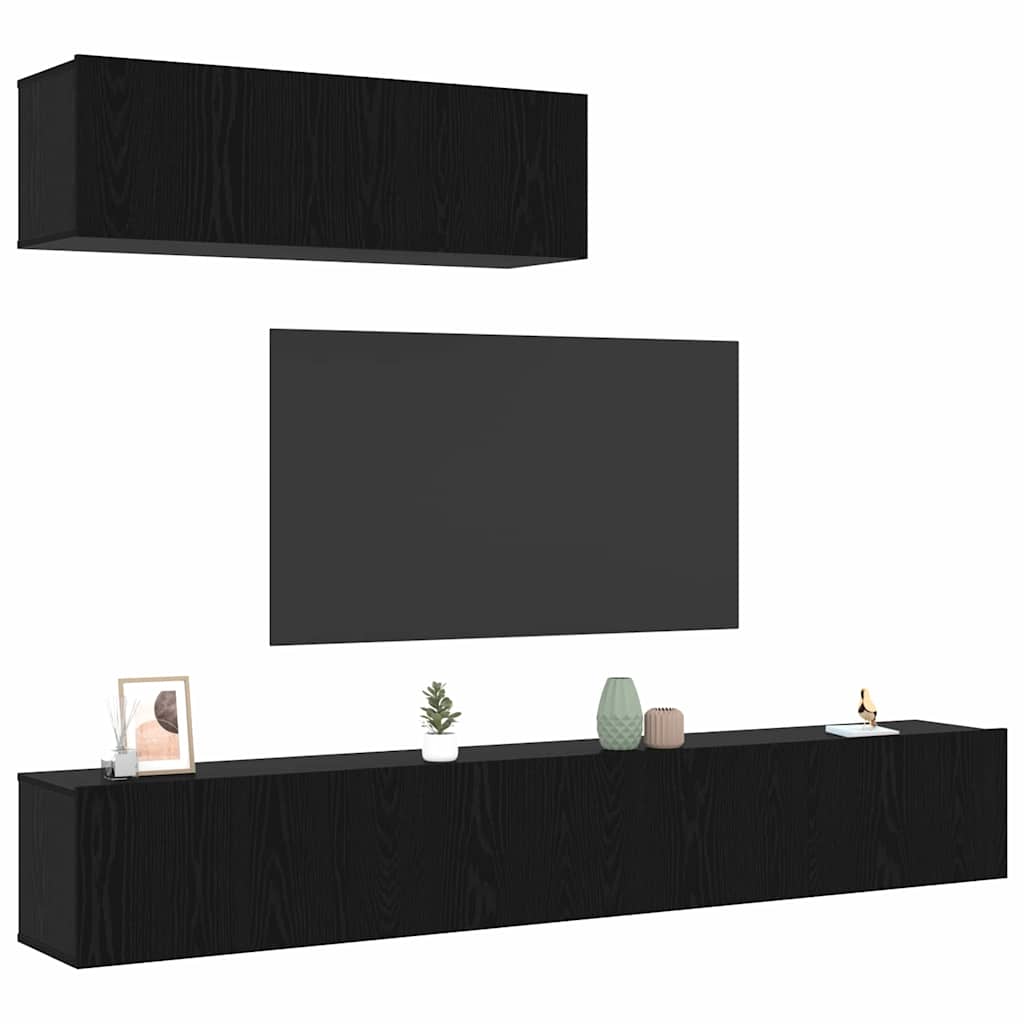 Conjunto de mueble de TV 3 pcs Roble Negro Madera de ingeniería