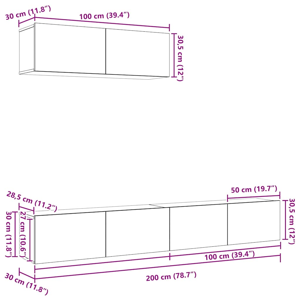 Conjunto de mueble de TV 3 pcs Roble Negro Madera de ingeniería