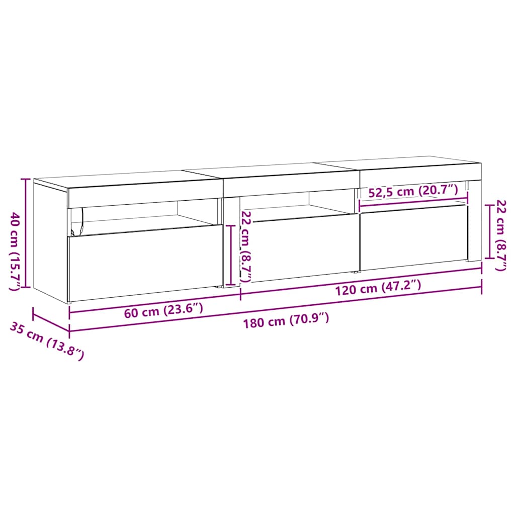 Gabinete de TV 2 pcs Roble Negro 180 x 35 x 40 cm