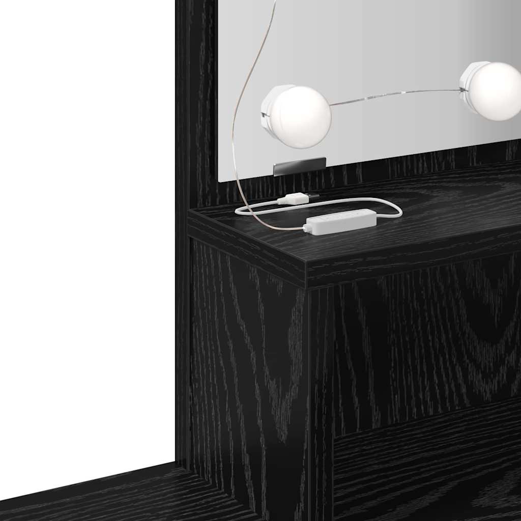 Juego de mesa de tocador LED con cajón 2 pcs Roble Negro