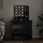 Juego de mesa de tocador LED con cajón 2 pcs Roble Negro