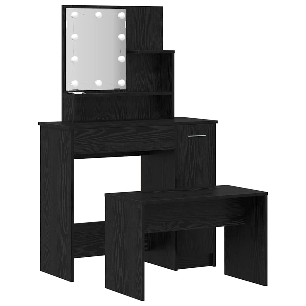 Juego de mesa de tocador LED con cajón 2 pcs Roble Negro