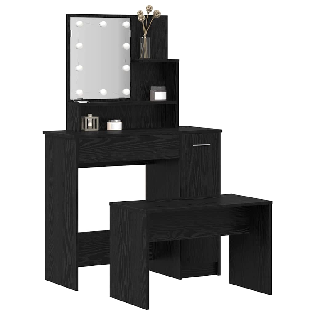 Juego de mesa de tocador LED con cajón 2 pcs Roble Negro